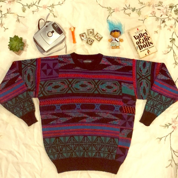 Vintage Sweaters - 👏🏻Crazy Cool Vintage Large Multicolor Sweater💯